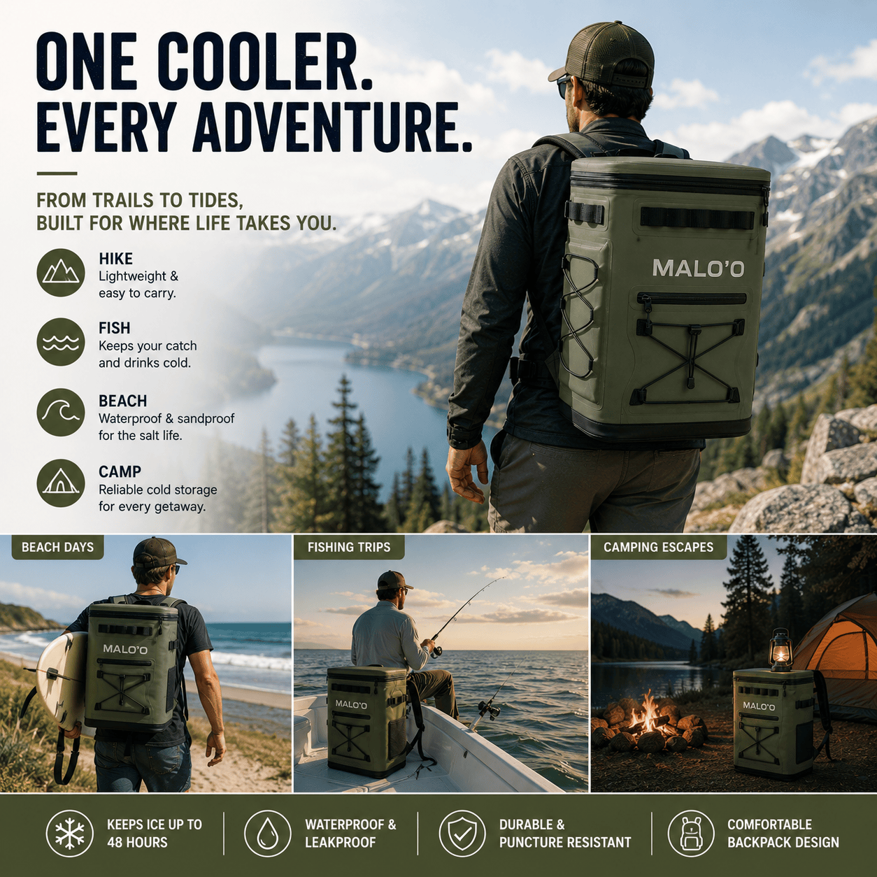 Adventure Backpack Cooler – Insulated Soft Cooler for Beach, Travel & Outdoor Use - Malo'o Racks