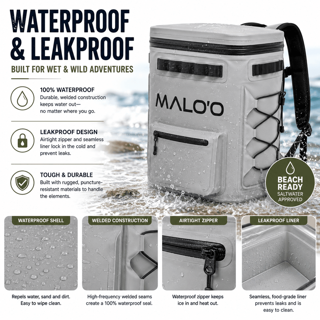 Adventure Backpack Cooler – Insulated Soft Cooler for Beach, Travel & Outdoor Use - Malo'o Racks