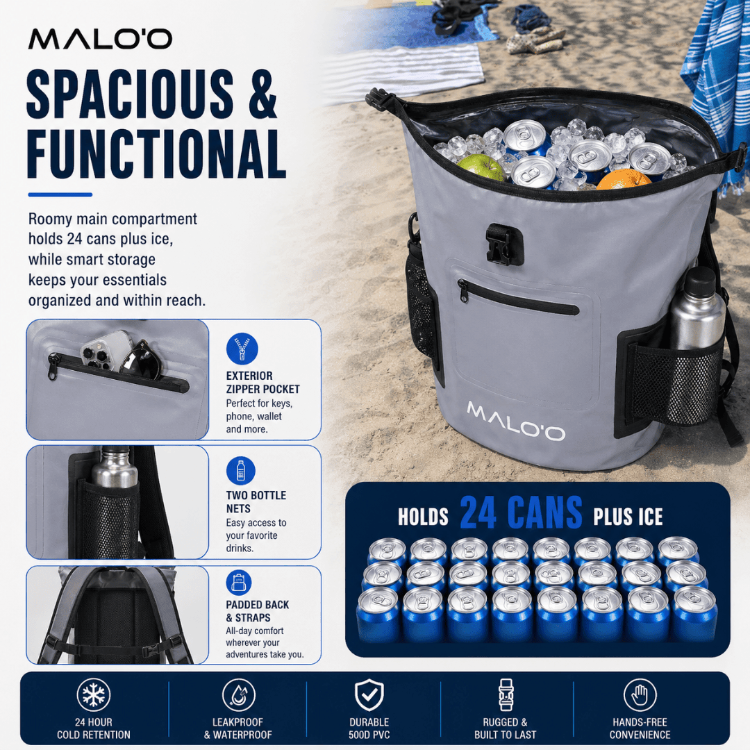 Backpack Cooler – Insulated Soft Cooler for Beach, Travel & Outdoor Use - Malo'o Racks