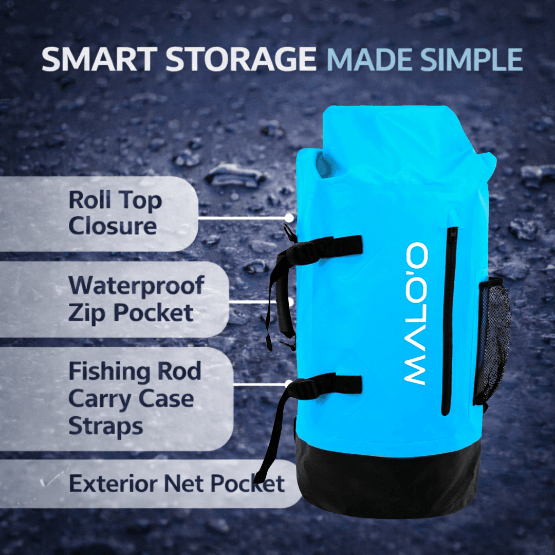 DryPack 45L Waterproof Backpack – Roll - Top Dry Bag for Travel, Beach & Outdoor Gear - Malo'o Racks