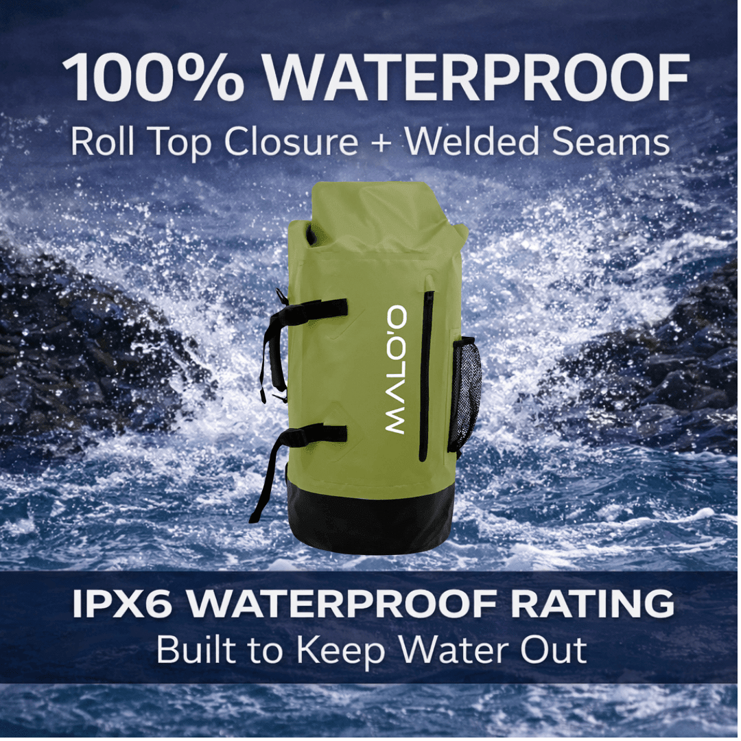 DryPack 45L Waterproof Backpack – Roll - Top Dry Bag for Travel, Beach & Outdoor Gear - Malo'o Racks