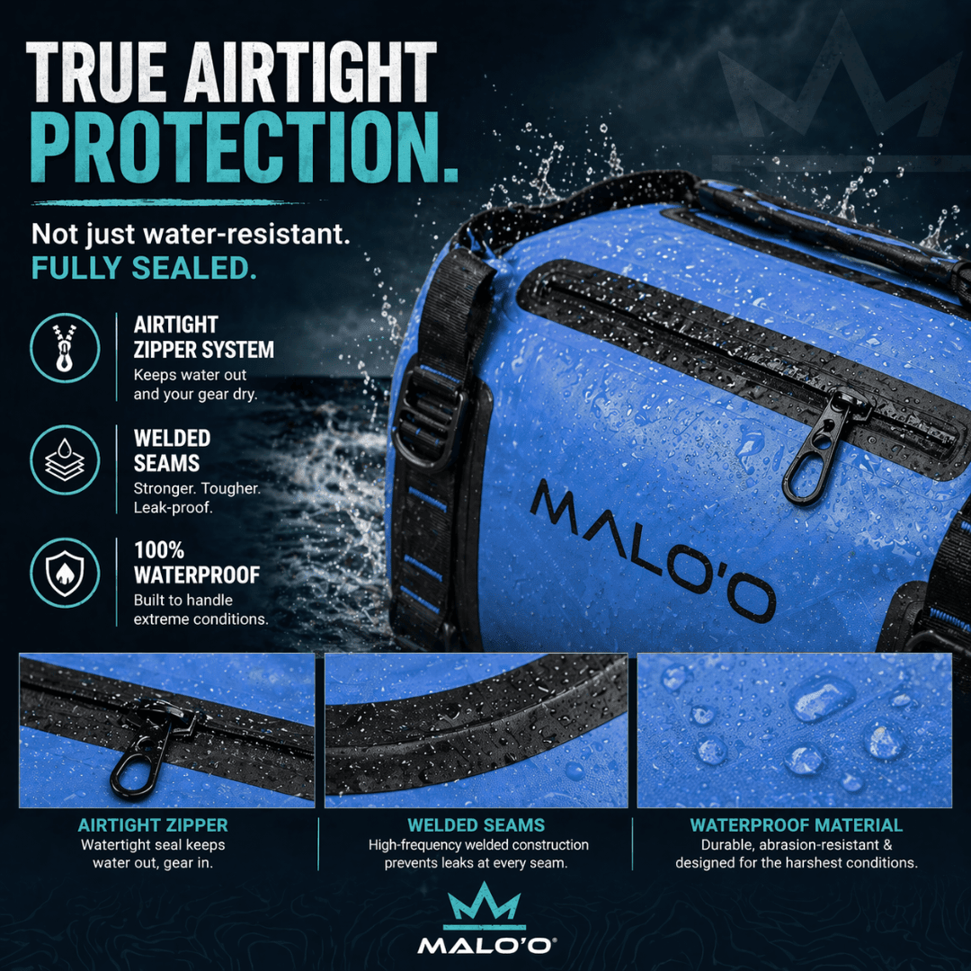 DryPack Airtight Waterproof Backpack Duffle (60L, 90L) – Heavy - Duty Dry Bag for Travel, Beach & Outdoor Gear - Malo'o Racks