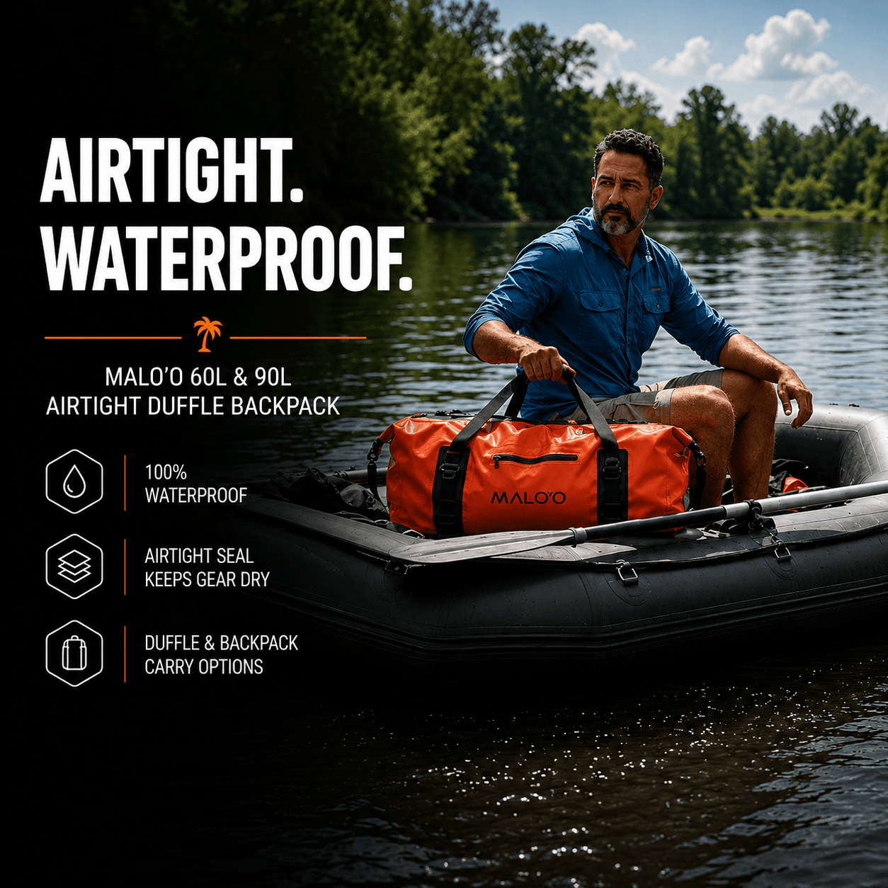 DryPack Airtight Waterproof Backpack Duffle (60L, 90L) – Heavy - Duty Dry Bag for Travel, Beach & Outdoor Gear - Malo'o Racks