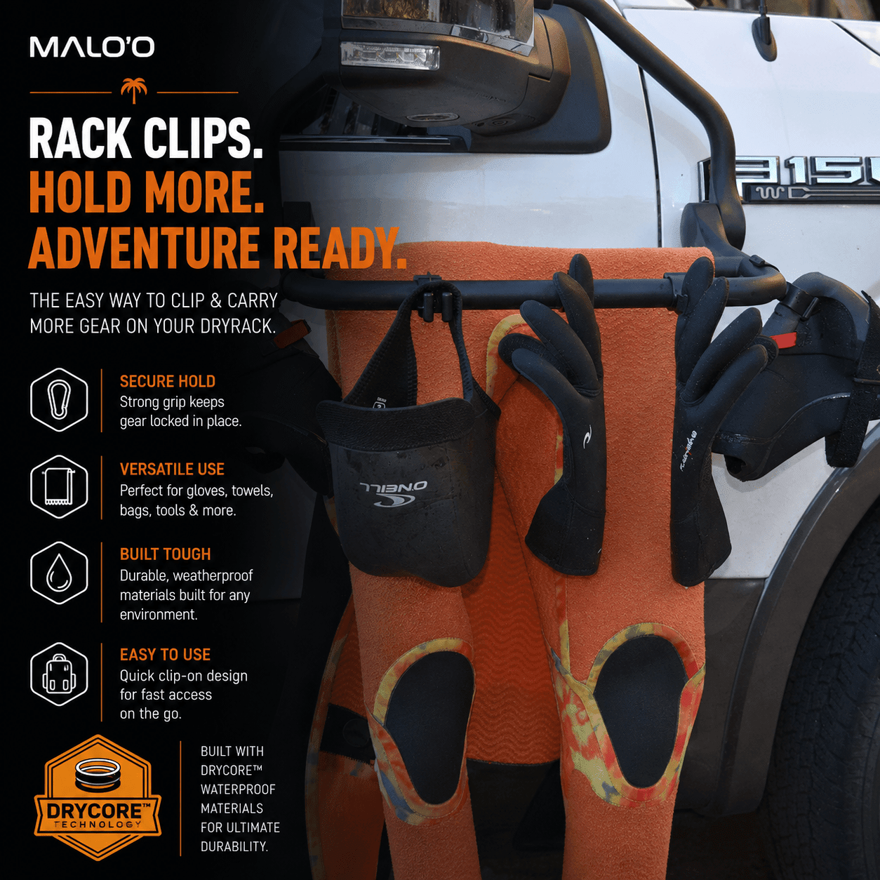 DryRack Clips – Gear Attachment Clips for DryRack, RV & Fishing Rack Systems - Malo'o Racks