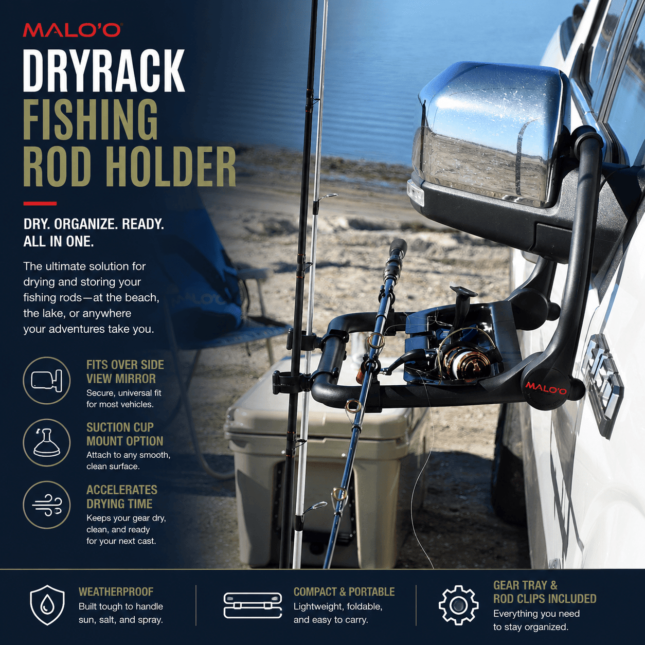 DryRack Fishing Rod Holder – Portable Rod Rack for Vehicle & Outdoor Use - Malo'o Racks