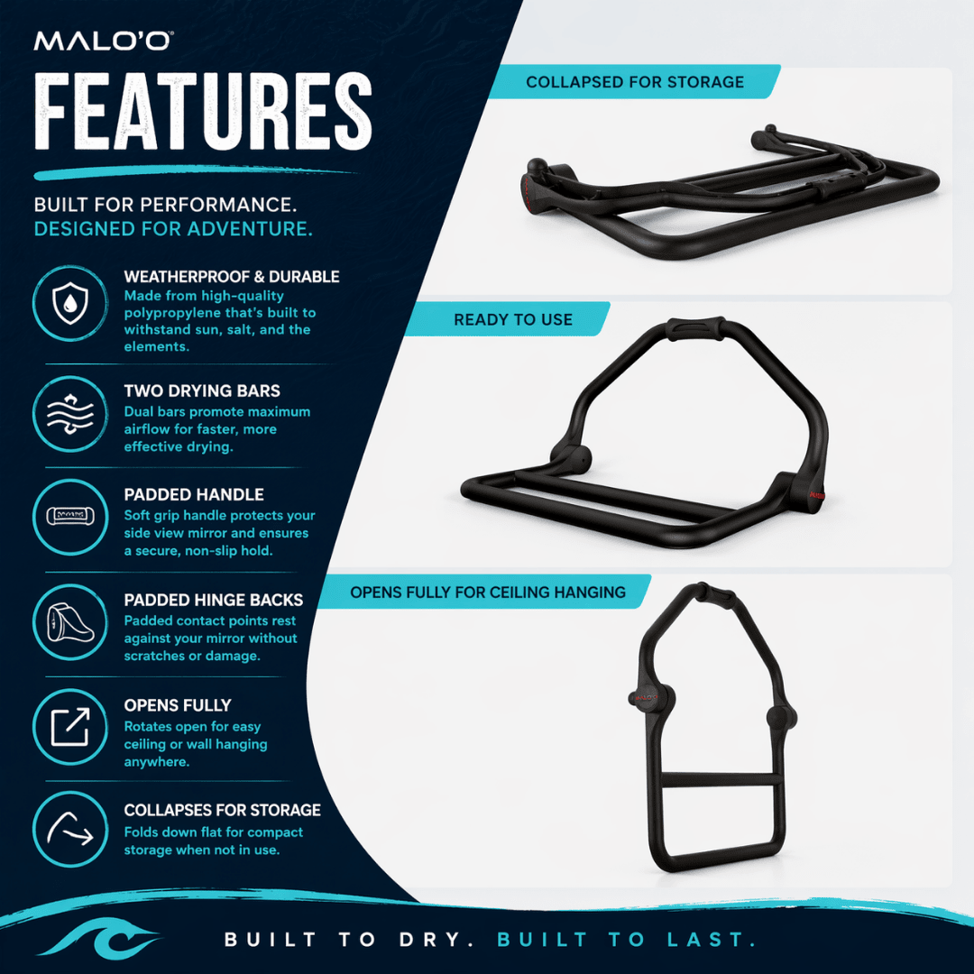 DryRack Portable Drying Rack – Vehicle - Mounted Gear Dryer for Surf, Beach & Outdoor Use - Malo'o Racks