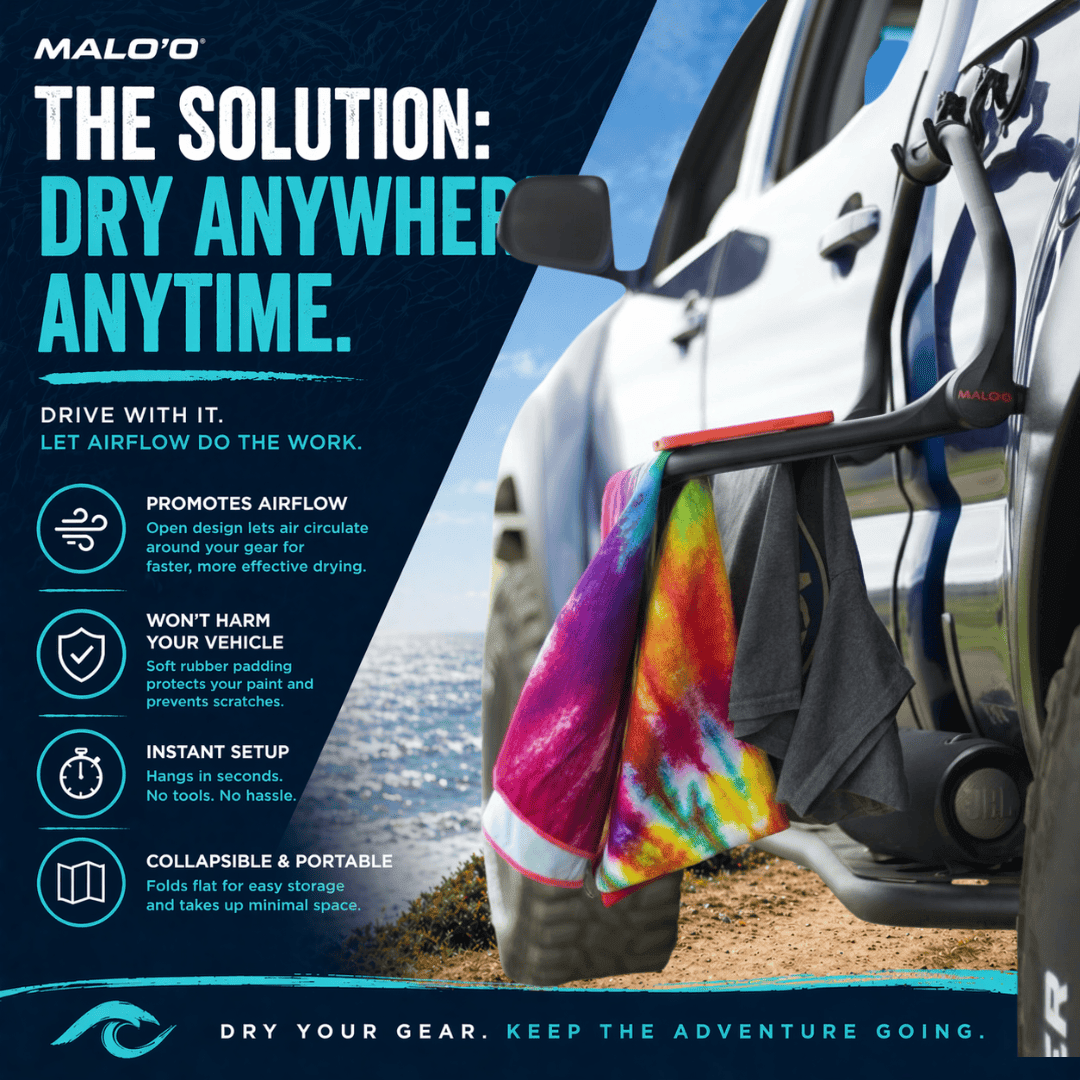 DryRack Portable Drying Rack – Vehicle - Mounted Gear Dryer for Surf, Beach & Outdoor Use - Malo'o Racks