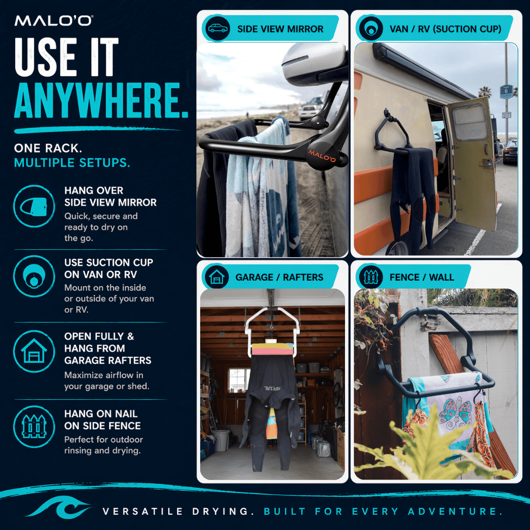 DryRack Portable Drying Rack – Vehicle - Mounted Gear Dryer for Surf, Beach & Outdoor Use - Malo'o Racks