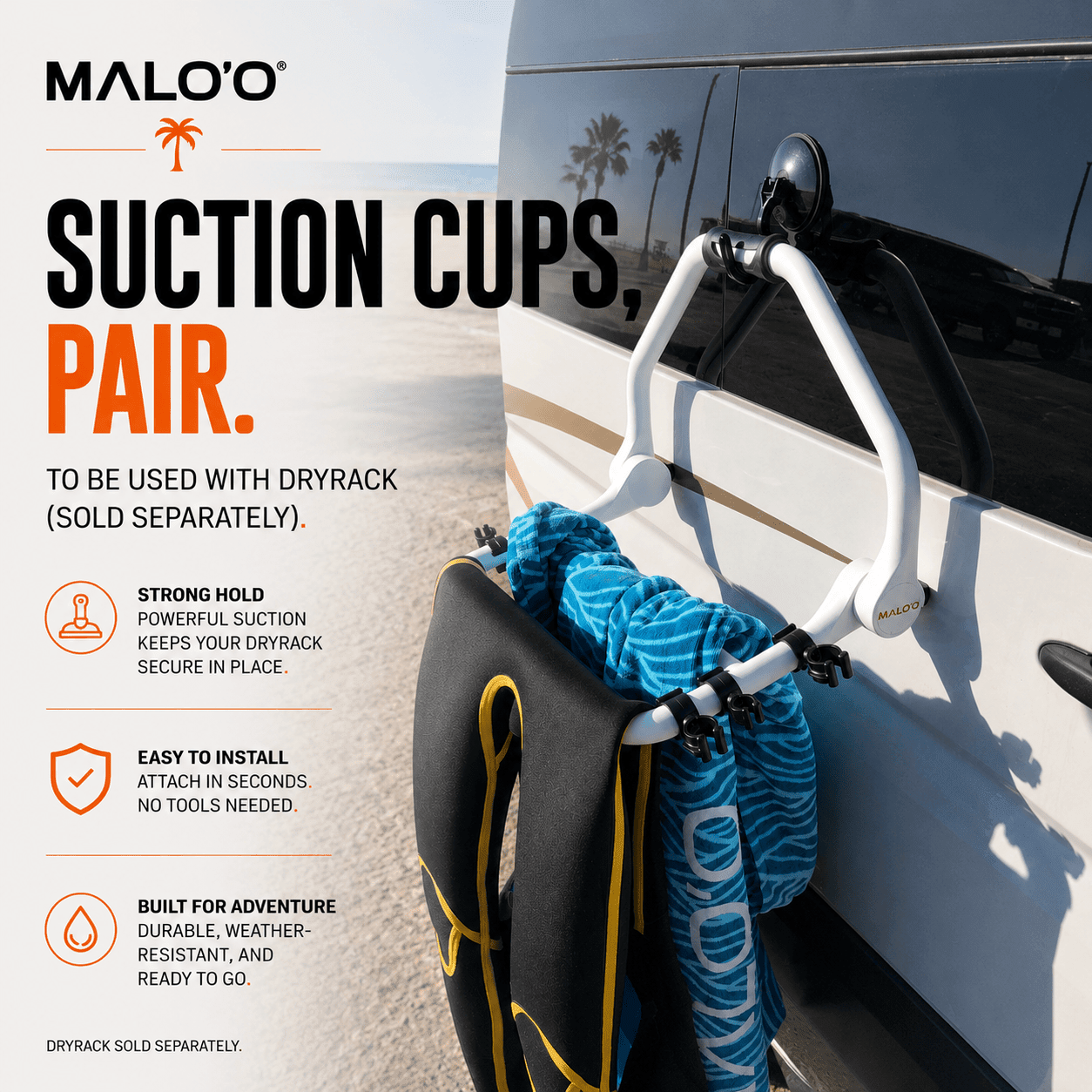 DryRack Suction Cup Wall Mount (2 - Pack) – Heavy - Duty Mount for DryRack & Smooth Surfaces - Malo'o Racks