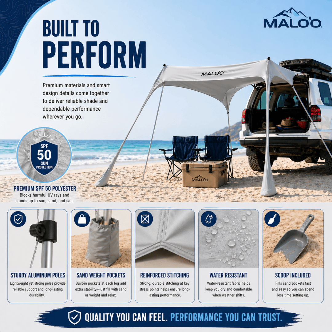 DualShade 10x10 Beach Canopy – Instant Sun Shelter & Vehicle - Mounted Awning - Malo'o Racks