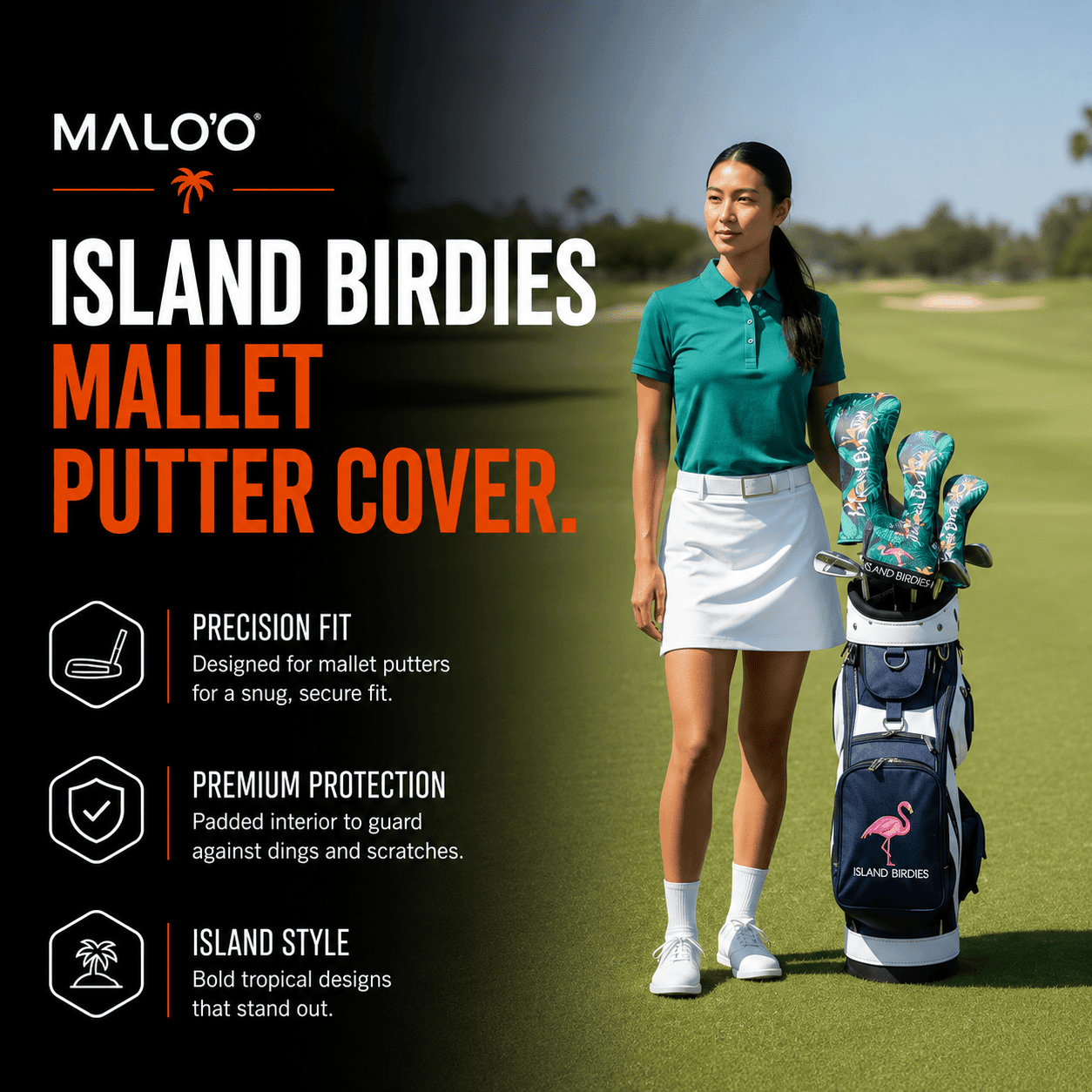 Island Birdies Mallet Putter Cover – Premium Golf Club Cover for Mallet Putters - Malo'o Racks