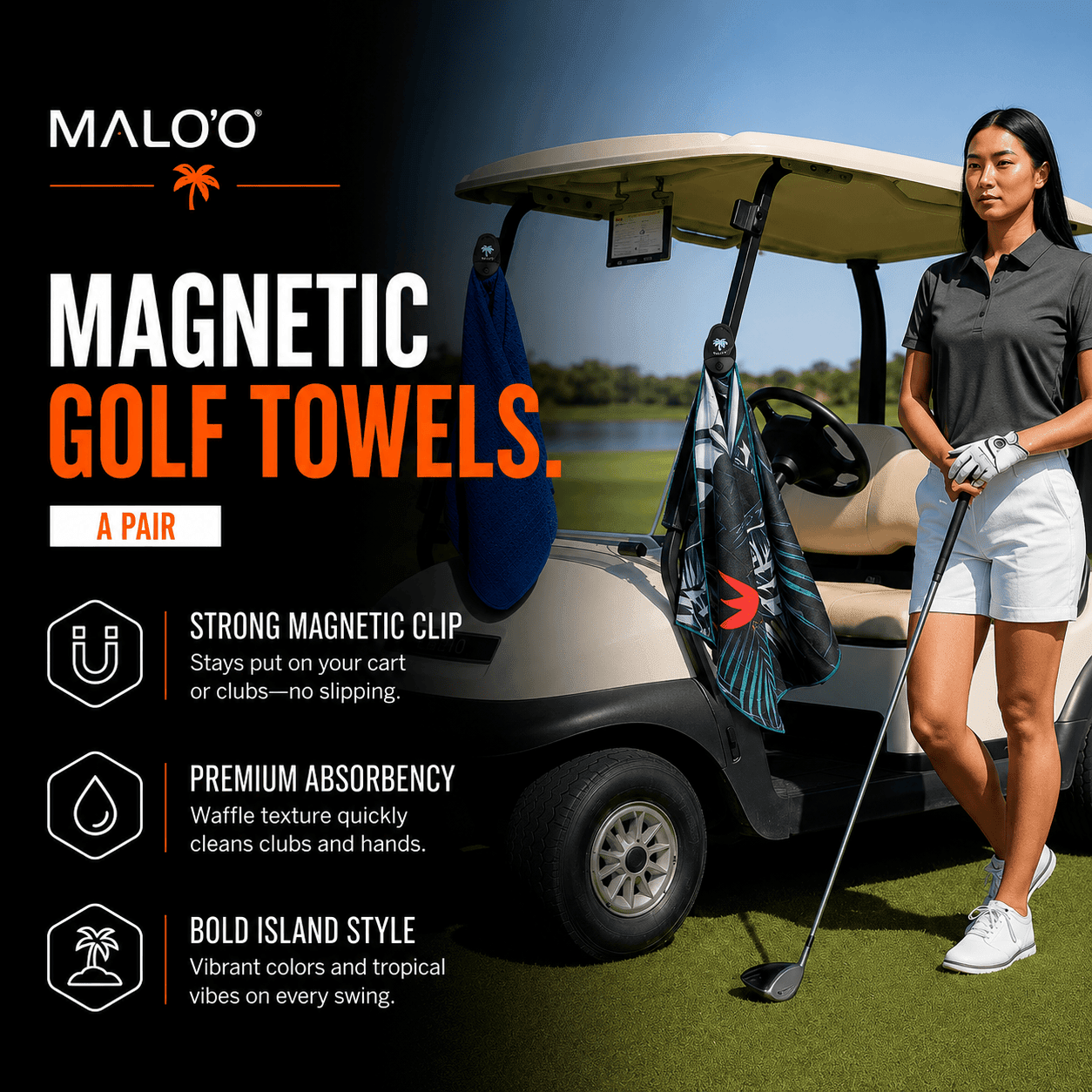 Magnetic Golf Towels (2 - Pack) – Premium Golf Towels for Bags & Carts - Malo'o Racks