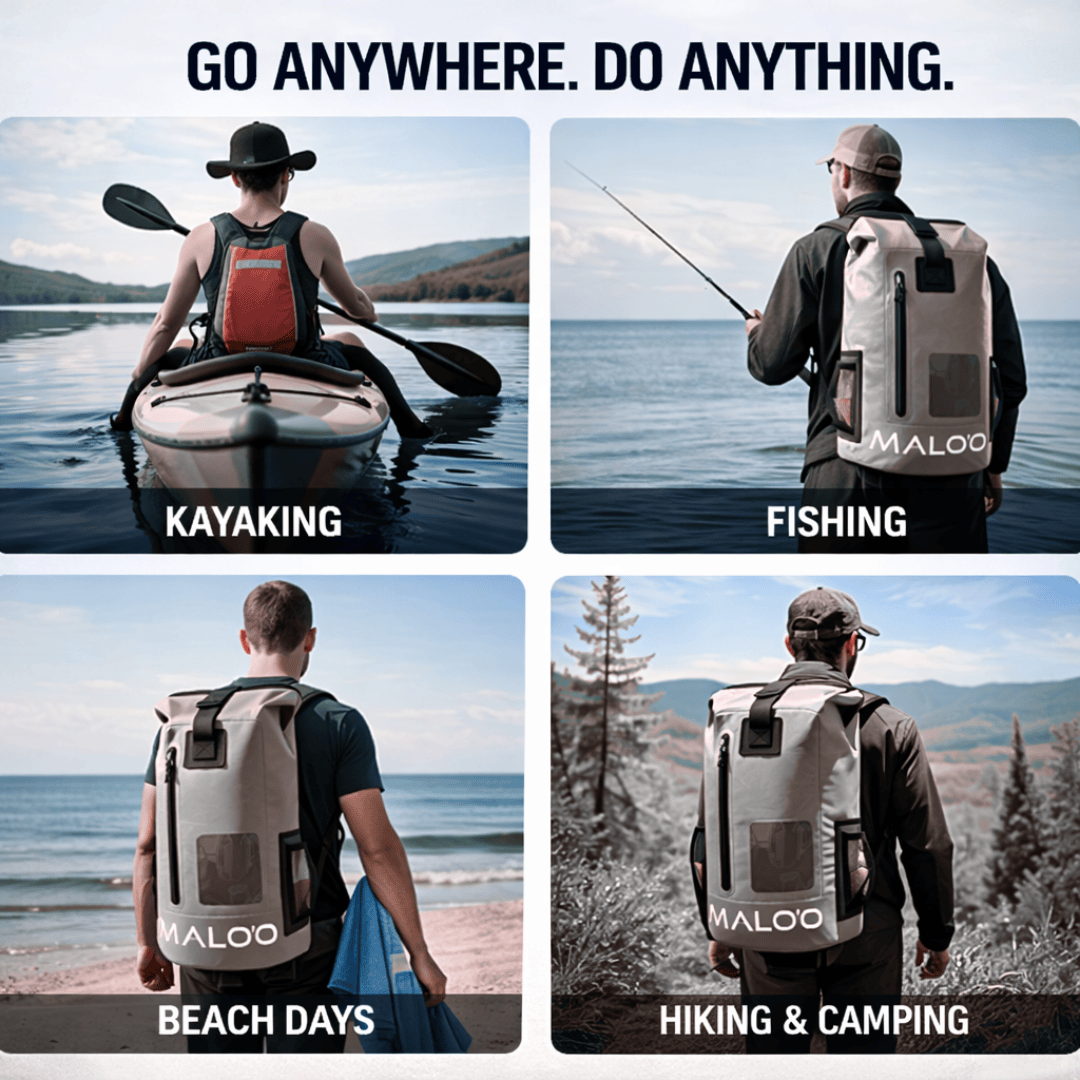 Malo'o Racks DryPack DryPack 30L Waterproof Backpack – Roll-Top Dry Bag for Beach, Travel & Outdoor Gear
