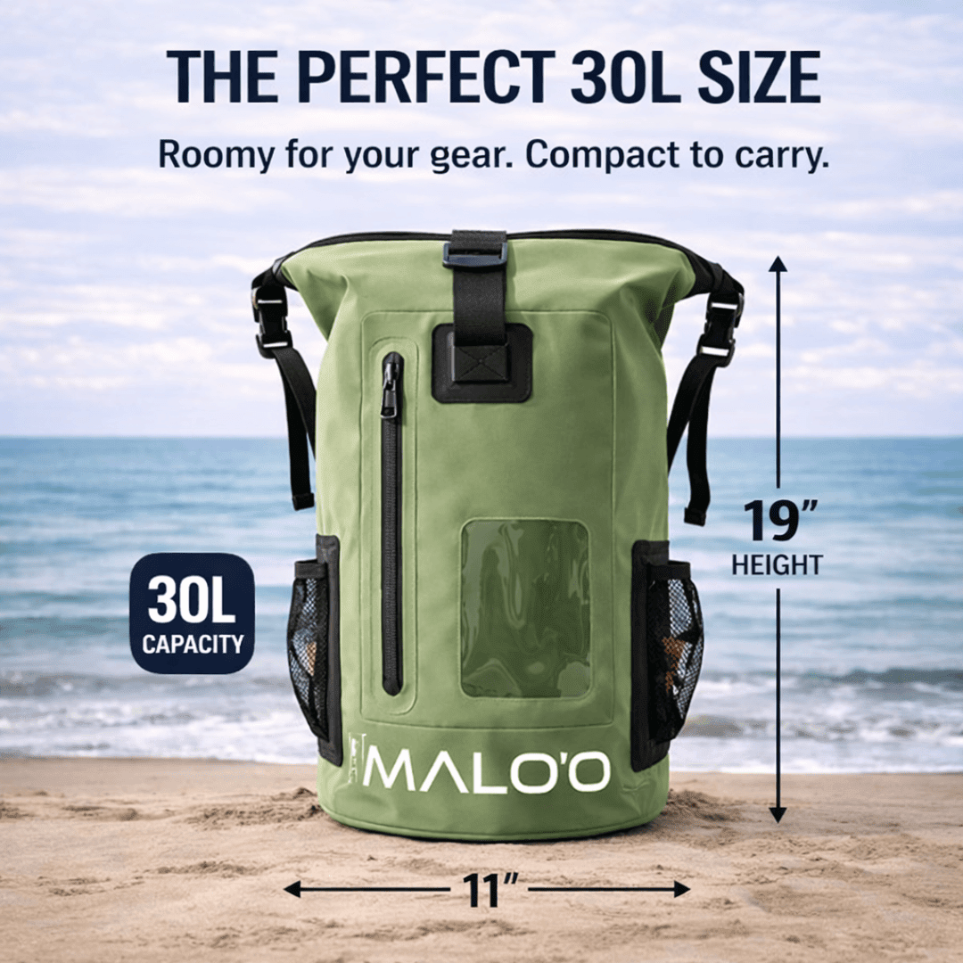 Malo'o Racks DryPack DryPack 30L Waterproof Backpack – Roll-Top Dry Bag for Beach, Travel & Outdoor Gear