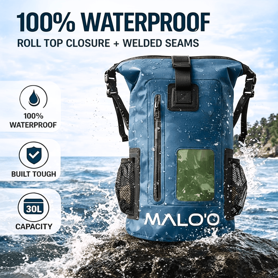 Malo'o Racks DryPack DryPack 30L Waterproof Backpack – Roll-Top Dry Bag for Beach, Travel & Outdoor Gear