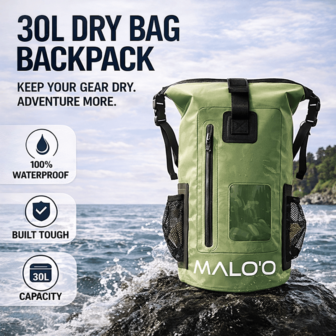 Malo'o Racks DryPack DryPack 30L Waterproof Backpack – Roll-Top Dry Bag for Beach, Travel & Outdoor Gear