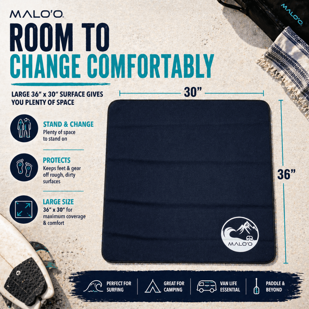 Malo'o Shoreline Changing Mat – Quick - Dry Surf Changing Mat for Beach & Travel - Malo'o Racks