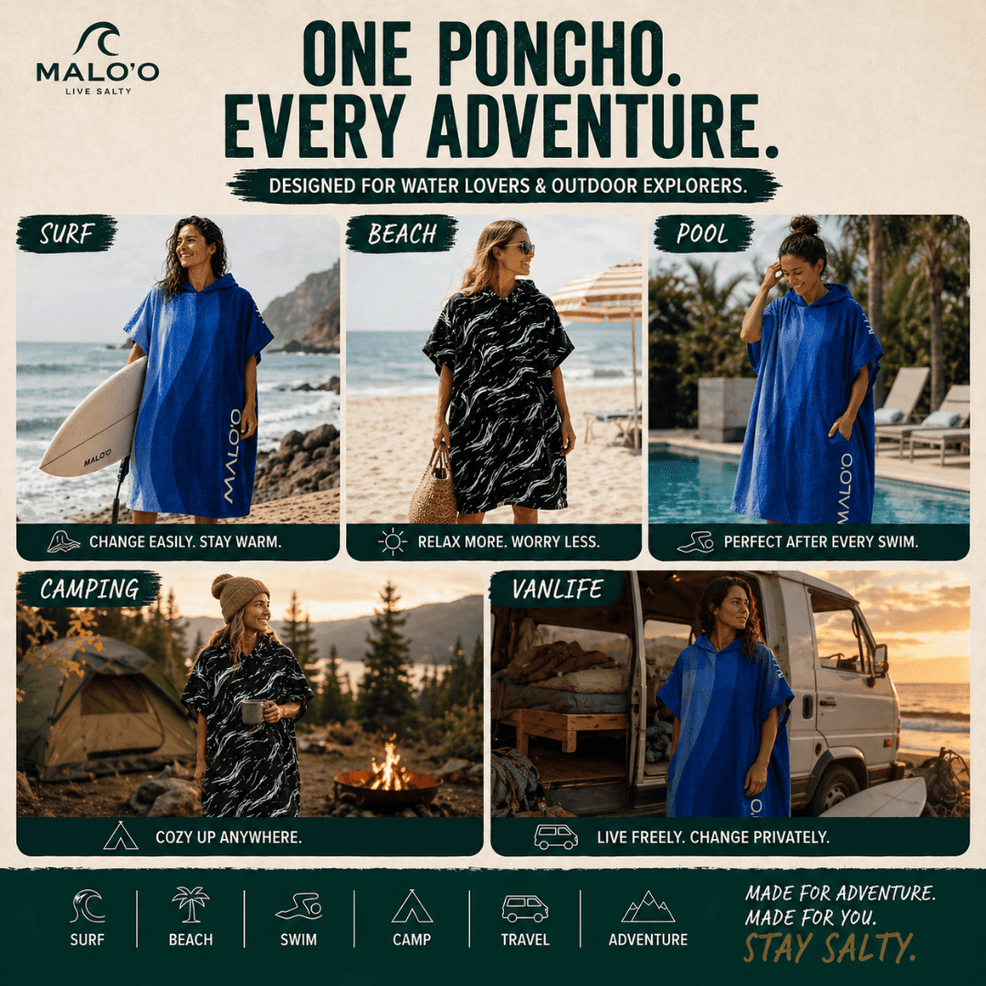 Mehana Changing Poncho – Quick - Dry Surf Poncho & Hooded Towel for Beach & Water Adventures - Malo'o Racks