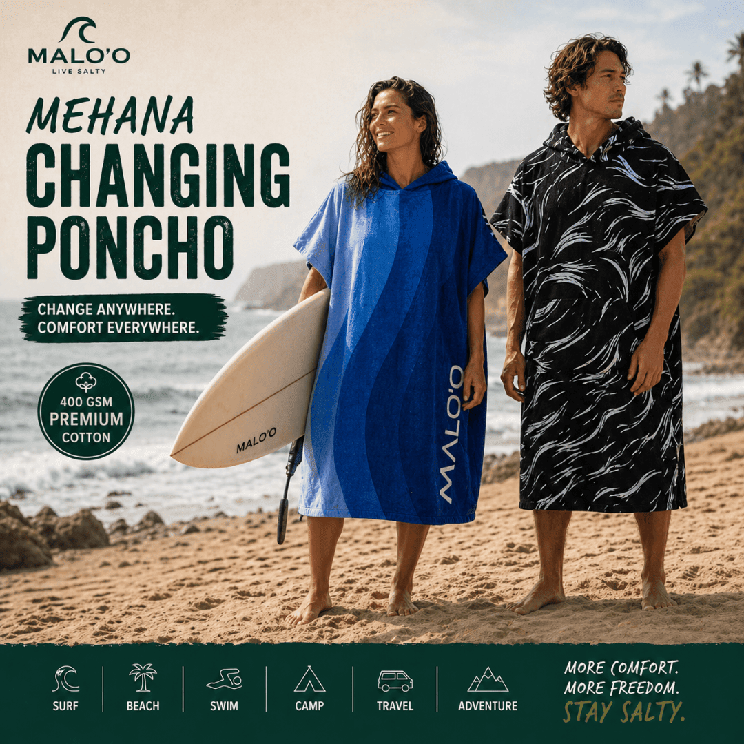 Mehana Changing Poncho – Quick - Dry Surf Poncho & Hooded Towel for Beach & Water Adventures - Malo'o Racks