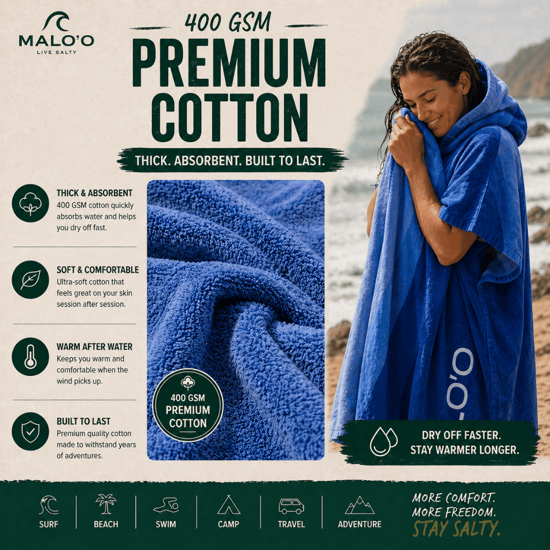 Mehana Changing Poncho – Quick - Dry Surf Poncho & Hooded Towel for Beach & Water Adventures - Malo'o Racks