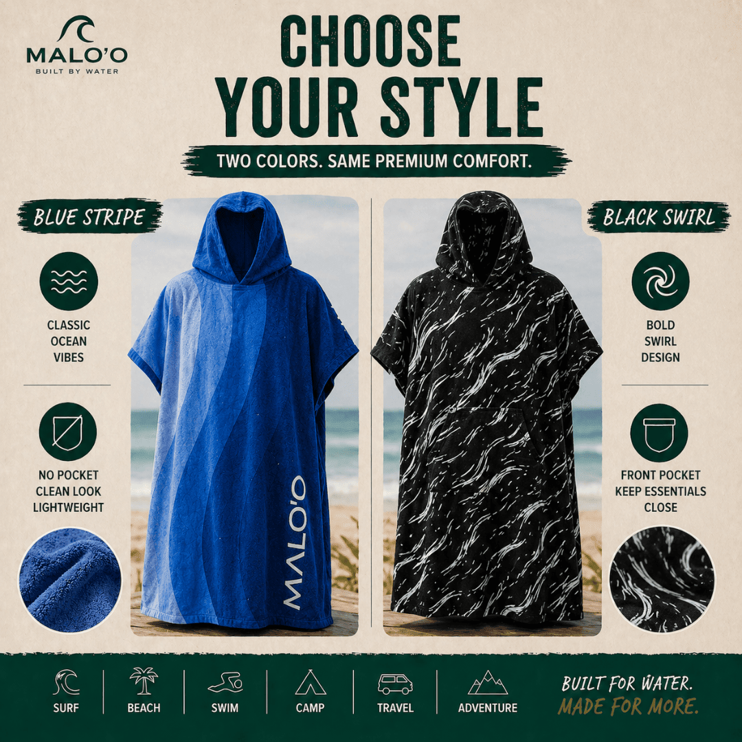 Mehana Changing Poncho – Quick - Dry Surf Poncho & Hooded Towel for Beach & Water Adventures - Malo'o Racks