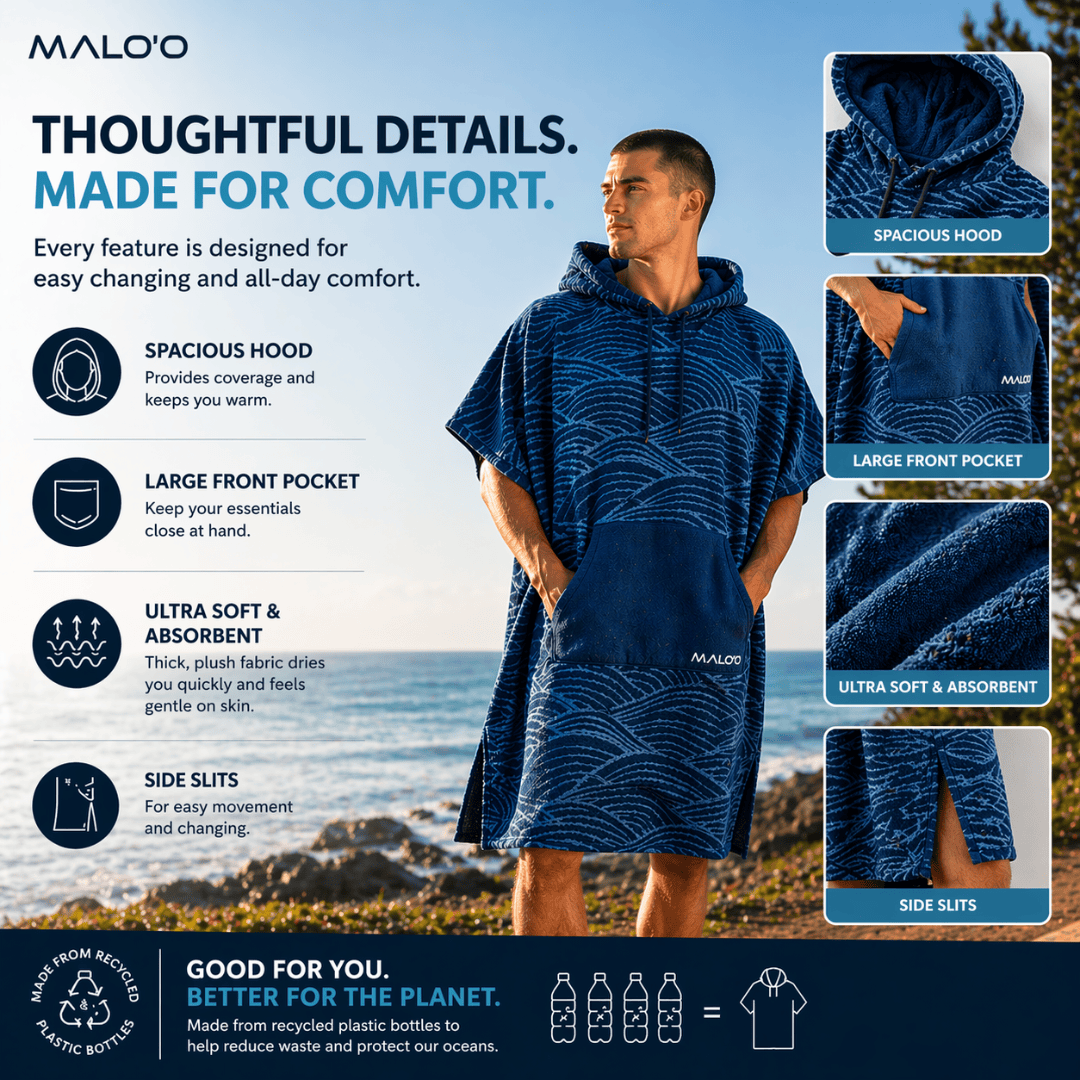 Nalu Changing Poncho – Quick - Dry Surf Poncho & Hooded Towel for Beach & Swim - Malo'o Racks
