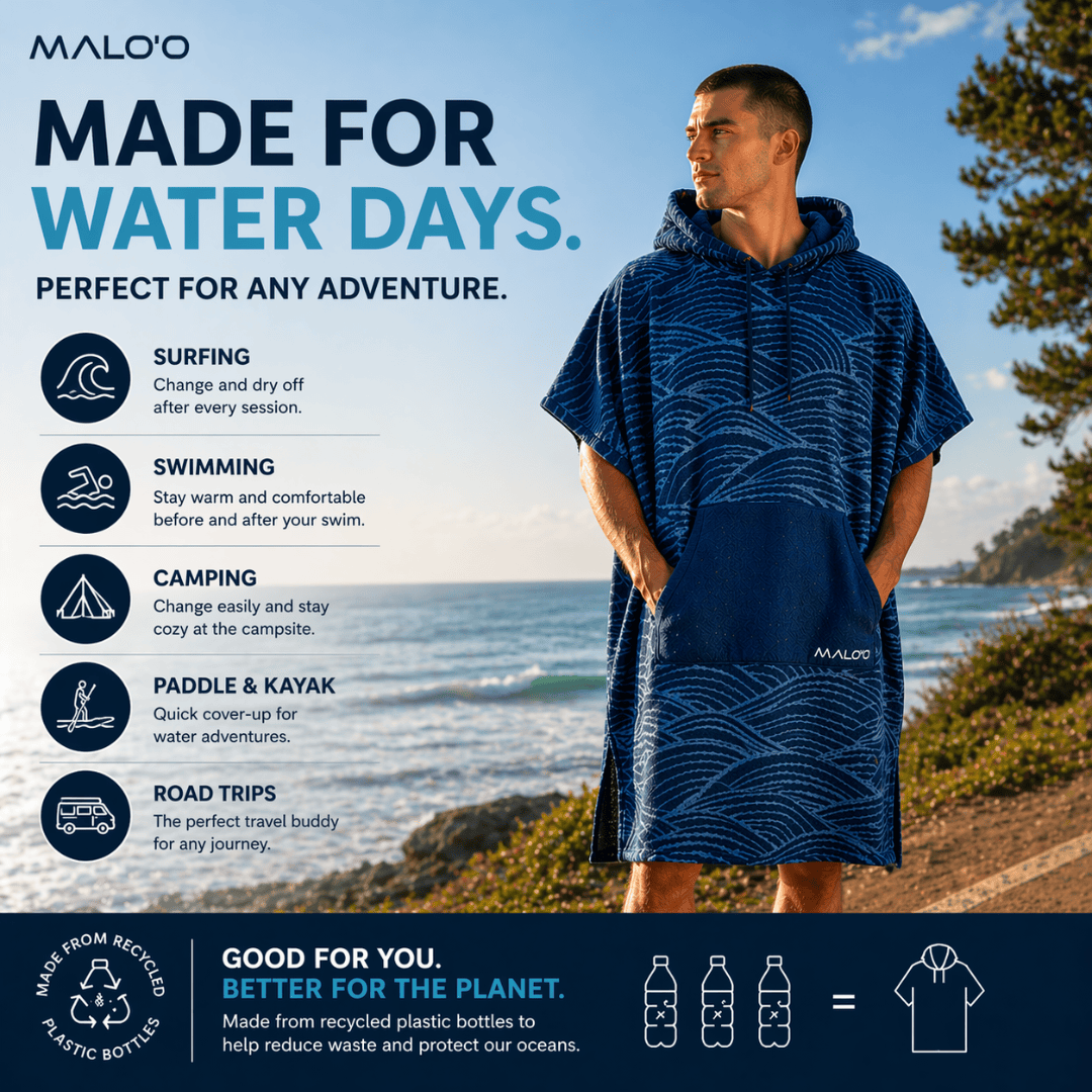 Nalu Changing Poncho – Quick - Dry Surf Poncho & Hooded Towel for Beach & Swim - Malo'o Racks