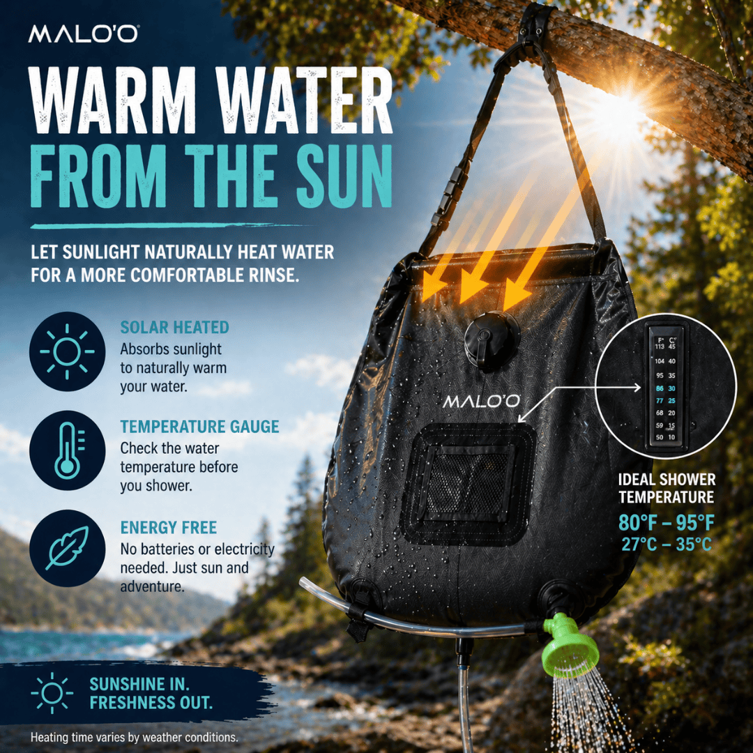 Portable Camping Shower Bag – Outdoor Shower for Beach, Surf & Travel - Malo'o Racks