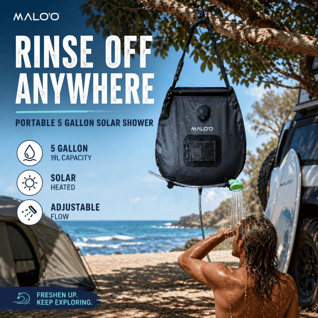 Portable Camping Shower Bag – Outdoor Shower for Beach, Surf & Travel - Malo'o Racks