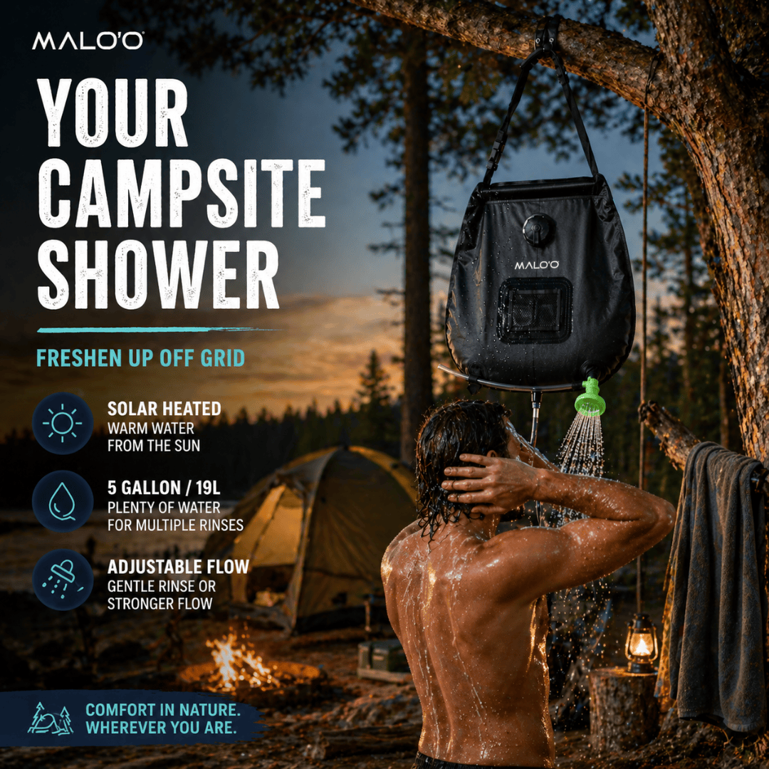 Portable Camping Shower Bag – Outdoor Shower for Beach, Surf & Travel - Malo'o Racks