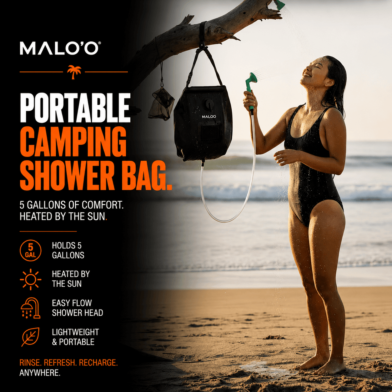 Portable Camping Shower Bag – Outdoor Shower for Beach, Surf & Travel - Malo'o Racks
