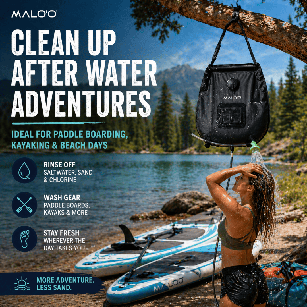 Portable Camping Shower Bag – Outdoor Shower for Beach, Surf & Travel - Malo'o Racks