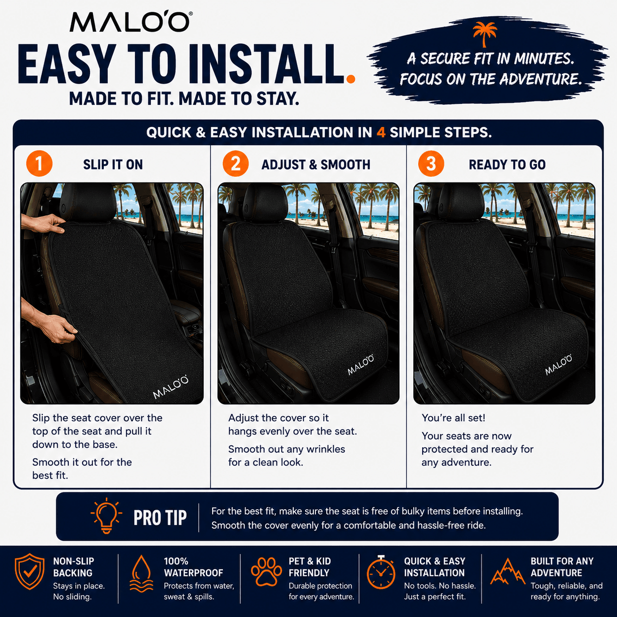 SeatGuard Non-Slip Waterproof Seat Cover (2-Pack) – Durable Seat Protector for Beach, Gym & Pets - Malo'o Racks