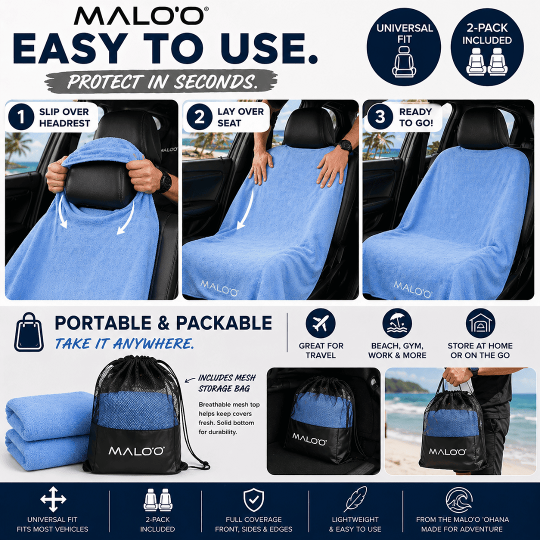 SeatGuard Terry Cloth Car Seat Cover (2 - Pack) – Soft, Absorbent Seat Protector for Beach, Gym & Travel - Malo'o Racks