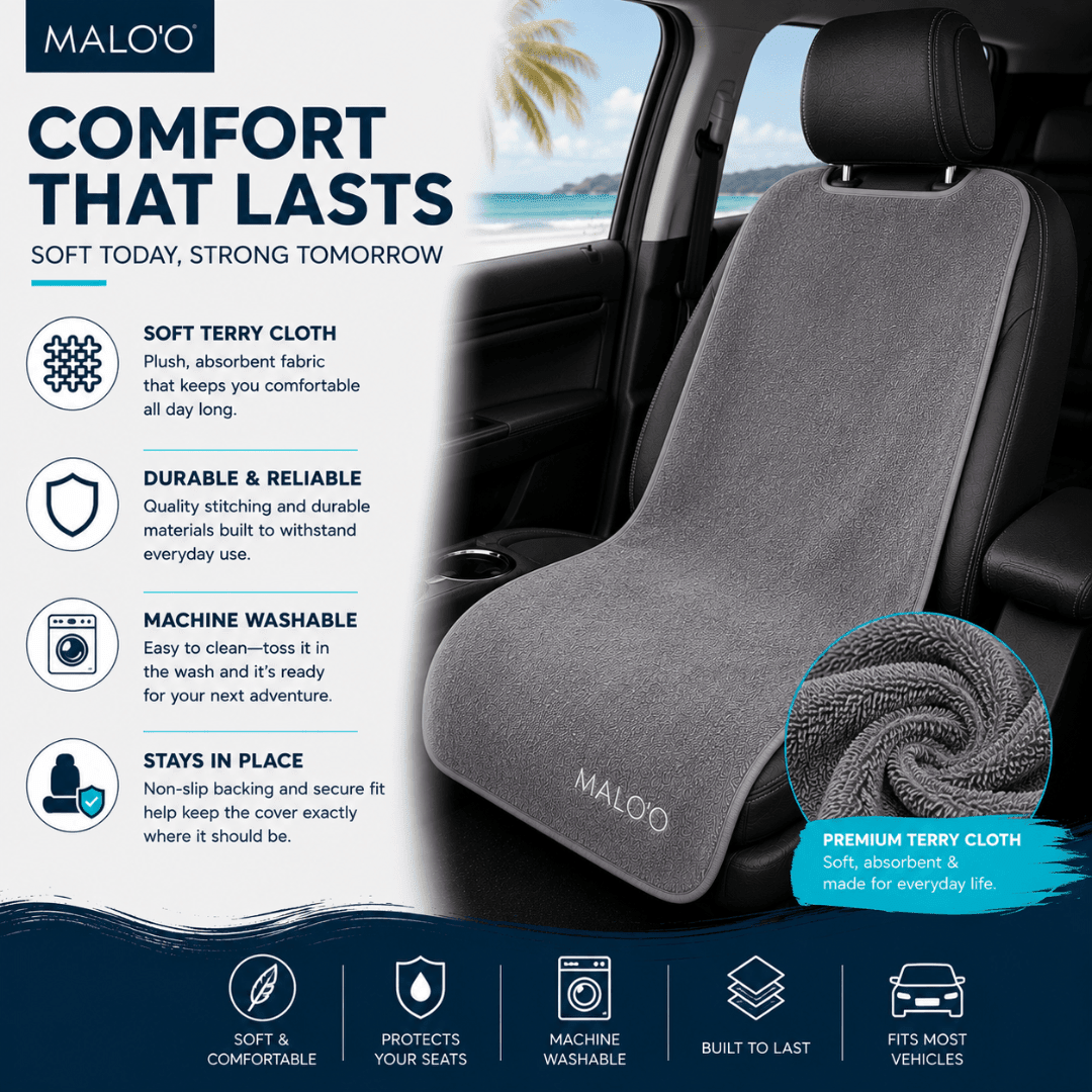 SeatGuard Terry Cloth Seat Cover (2-Pack) – Soft, Absorbent Seat Protector for Beach, Gym & Travel - Malo'o Racks
