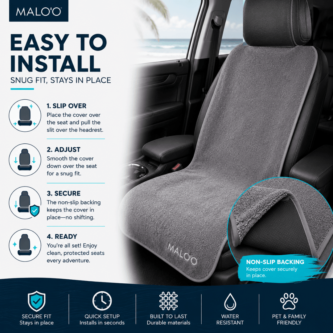 SeatGuard Terry Cloth Seat Cover (2-Pack) – Soft, Absorbent Seat Protector for Beach, Gym & Travel - Malo'o Racks