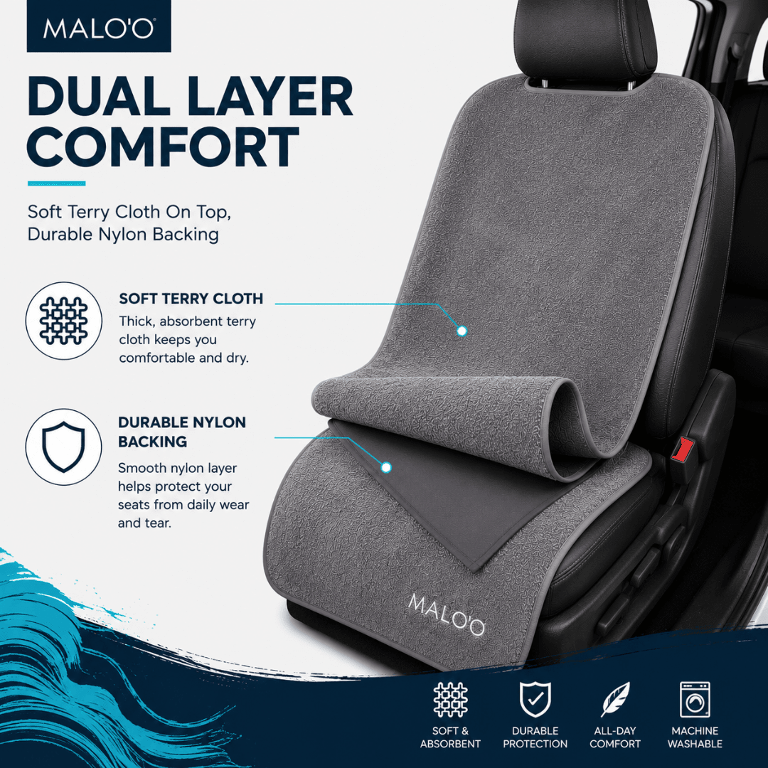 SeatGuard Terry Cloth Seat Cover (2-Pack) – Soft, Absorbent Seat Protector for Beach, Gym & Travel - Malo'o Racks