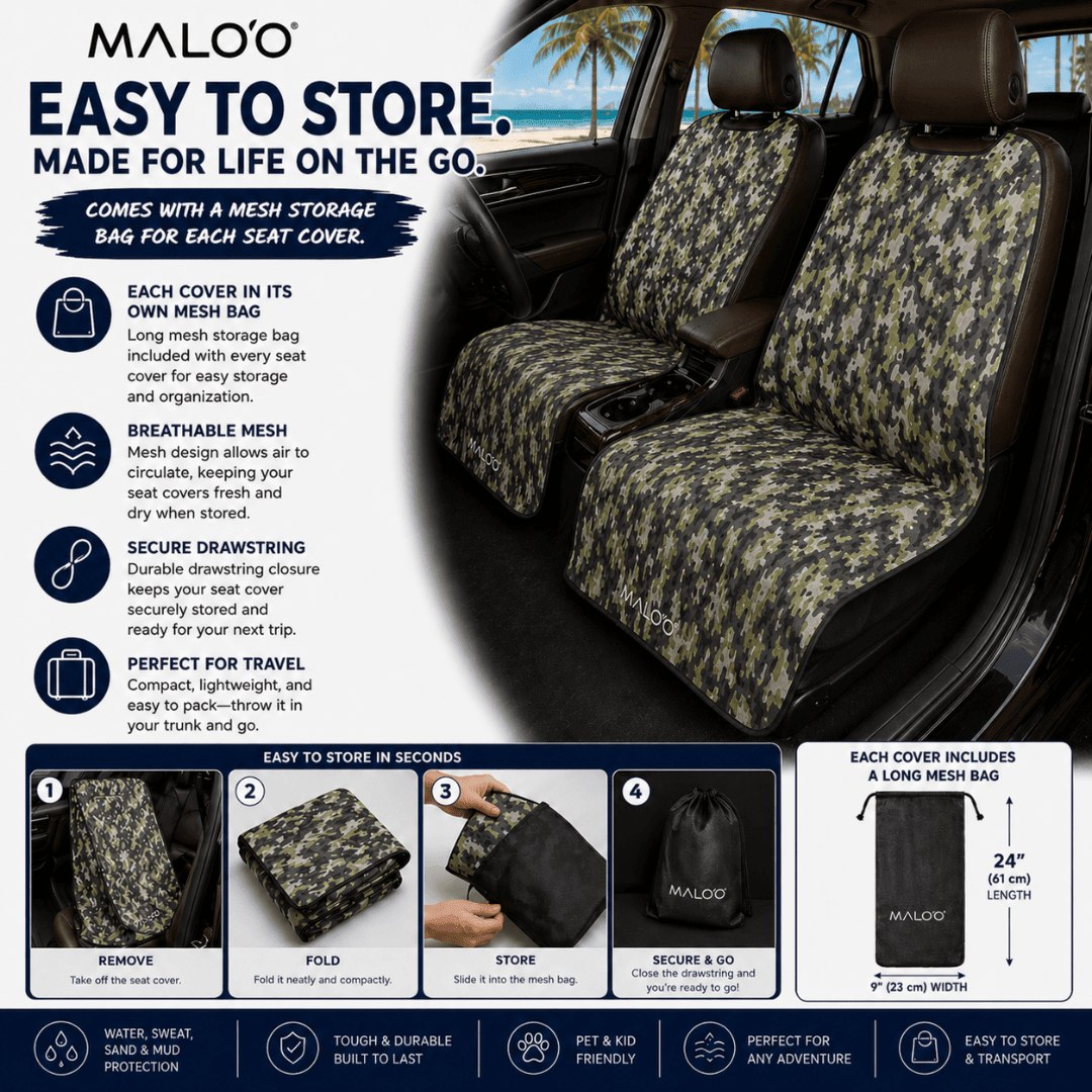 SeatGuard Waterproof Car Seat Cover (2 - Pack) – Durable Seat Protector for Beach, Gym & Pets - Malo'o Racks