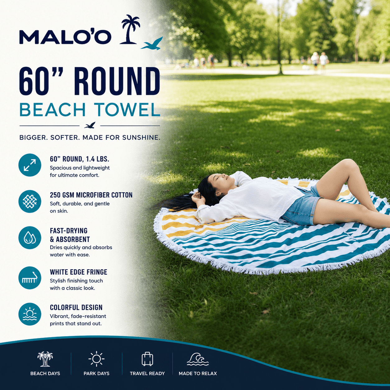 Sunshine Beach Towel & Mat – Quick - Dry Beach Towel for Sand - Free Relaxing & Travel - Malo'o Racks