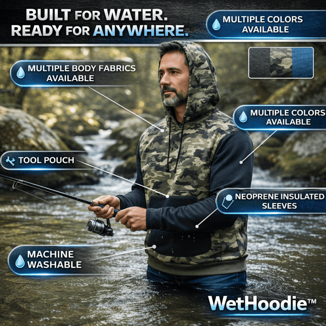 WetHoodie – Cold Water Fishing Hoodie with Neoprene Sleeves (Stay Warm, Stay Dry) - Malo'o Racks