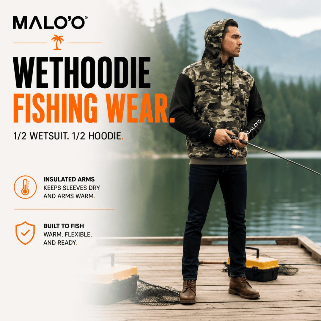 WetHoodie – Cold Water Fishing Hoodie with Neoprene Sleeves (Stay Warm, Stay Dry) - Malo'o Racks