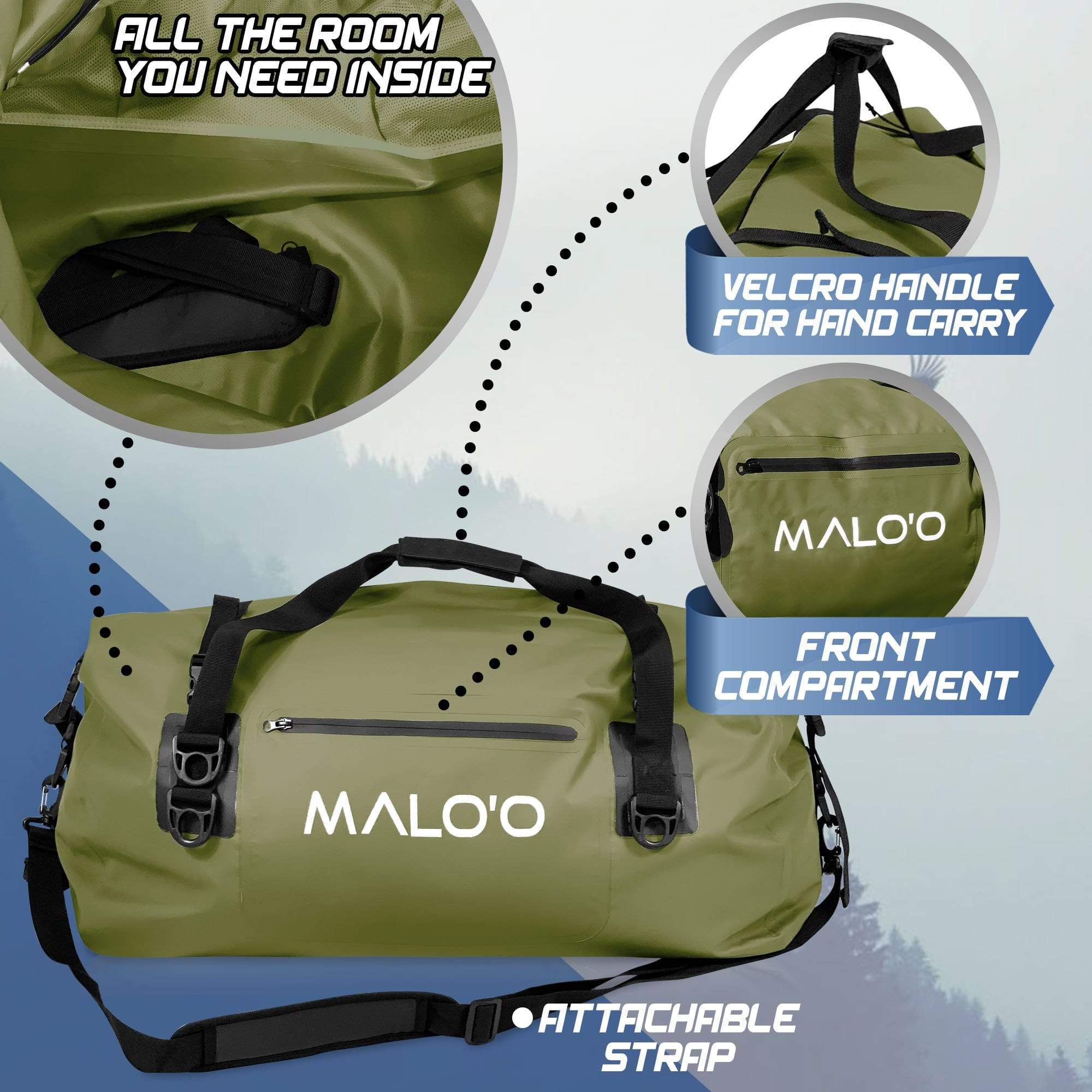 DryPack 40 - 60 - 100 Liter Waterproof Roll - Top Duffle Bag - Malo'o Racks